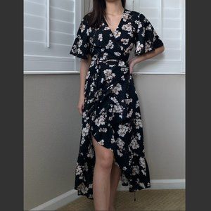 Nasty Gal Black Floral Midi/Maxi High Low Wrap Dress